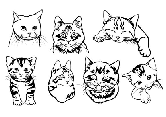 Collection Cat Vector with Lineart Style
