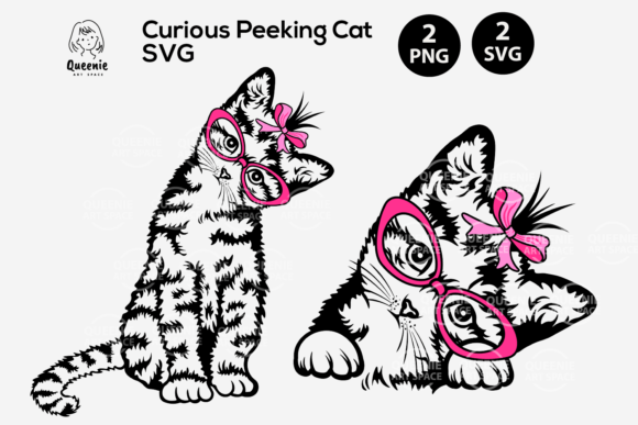 Curious Cat with Ribbon and Glasses