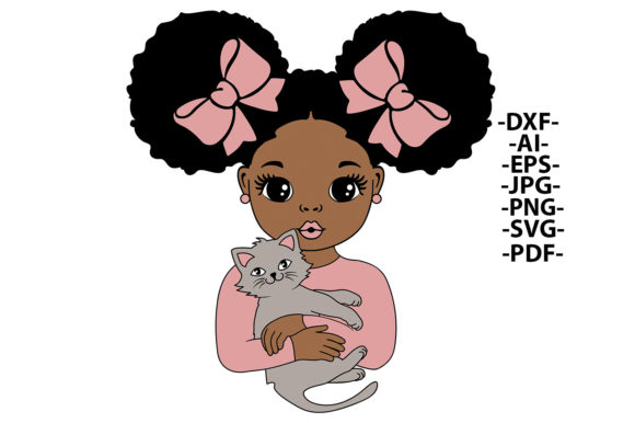 Girl with Cat, Pink Clothes, Puff Hair