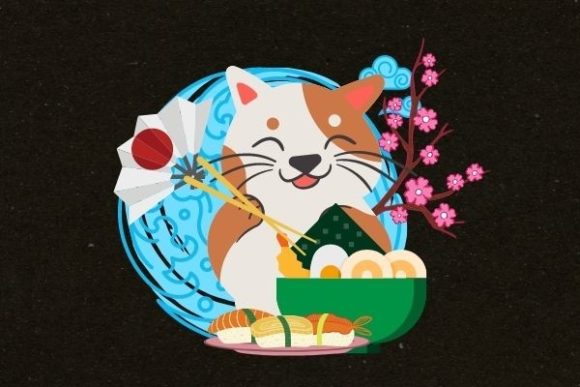 Japanese Wave Cat Sushi