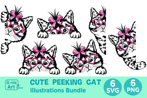 Peeking Cat Face with Ribbon Glasses